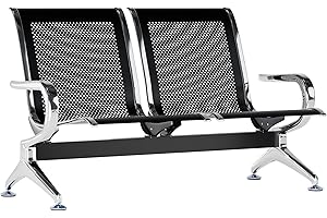 CLP Banc d'attente Airport, Banquette avec Structure métallique Aspect Chrome, sièges d'attente Robustes avec Dossier et accoudoirs, Couleur:Noir, Taille:2 Places