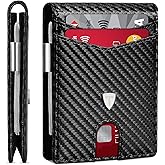 TEEHON Cartera para Hombre Slim Fibra de Carbono con Bloqueo RFID, Tarjetero Hombre Ranuras para Tarjetas de Crédito, Clip pa