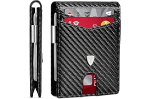 TEEHON Cartera para Hombre Slim Fibra de Carbono con Bloqueo RFID, Tarjetero Hombre Ranuras para Tarjetas de Crédito, Clip para Billetes, Cartera Bid-Fold (Negro)