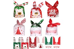 AWCIGG 60 sztuk Torby na prezenty świąteczne Świąteczne saszetki w kształcie uszu Małe torby na prezenty Świąteczne koperty na ciastka Cukierki Czekoladki dla dzieci Dziewczyny