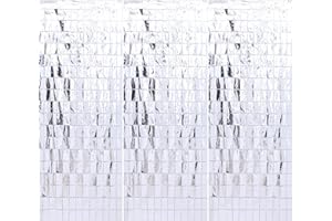 Hayaww 3 Pcs Glitzer Vorhang Deko,Lametta VorhäNge Glitzer Funkeln VorhäNgen Dekoration Quadrat Metallic Lametta VorhäNge, 1x2m,FüR Hochzeit Verlobung Geburtstag Party BüHnendekor (Silber)