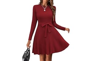 HOTOUCH Jumper Dresses for Women UK Casual Long Sleeve A-Line Dress Bodycon Knitted Dress with Belt S-XXL