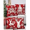AEROHAVEN Set of 4 Merry Christmas Decorative Throw Pillow/Cushion Covers - CC219 - (16 X 16 INCH, Red)