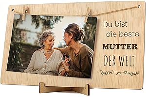 CONTRAXT Geschenke Fotorahmen für Mutter Muttertag. Details Ideen für Mama Mutter Bilderrahmen mit Klammern Leine Fotoleine Polaroid Bilder Rahmen fotorahmen Holz Fotos (Mutter DE)