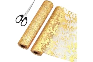 Gemtte Bieżnik na stół, złoty, 2 sztuki, materiał dekoracyjny, 28 cm x 10 m, błyszczący obrus z powłoką, złoty obrus na stół, materiał dekoracyjny na Halloween, imprezę, wesele, Boże Narodzenie,