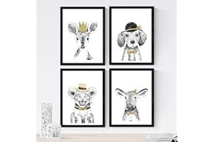 Nacnic Set de 4 láminas de Animales Infantiles Tonos Amarillos, en tamaño A3, Poster Papel 250 gr. con Marco