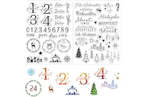 BOOMTOP 2 Bögen Silikon Stempel Advent Zahlen Klare Stempel Adventskalender Adventszauber Stempelset Weihnachten Advent Clear Stamps Deutsch Sprüche für Kartenherstellung DIY Geschenk Scrapbooking