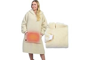 NorthHeat Beheizter Kuschel Hoodie | flauschige Ärmel Decke beheizbar | perfekt für Freundin, Mama und Papa zu Weihnachten | Kuschelpullover & Deckenpullover