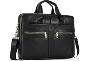 newsbirds 15.6 Zoll Herren Laptoptasche Leder Aktentasche Umhaengetasche Handtasche für Männer Herren Business Tasche Notebook Tasche Herren Bürotasche, 3316 Schwarz