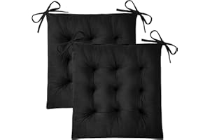 FlyGulls Kitchen Chair Cushions Set of 2 Tufted Square Seat Cushions with Ties Plush Chair Pad for Kitchen Dining Room Office(39x39cm Black)