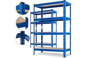MASKO® Lot de 2 étagères de stockage, pour charges lourdes, charge maximale 700 kg, enfichable, atelier, cave, garage, 2x 160x80x40cm 4-Böden, Blau
