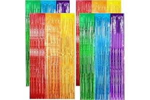 GOTDYBST 4 Stück Lametta Vorhang Regenbogen, PET Glitzervorhang Party Deko, 1m×2m Glitzer Vorhang Geburtstagsdeko, Bunt Fransenvorhang, für Hochzeit Verlobung Bühnendekor Dekoration Hintergrund