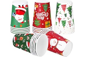 Fovths 25 Stück Weihnachts-Pappbecher 9oz, Glühwein Einweg-Pappbecher, 5 Designs, Weihnachts-Partybecher für Heißgetränke drinnen Punschbecher Partyzubehör Tischdekoration