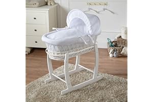 For Your Little One White Waffle White Wicker Moses Basket with Rocking Stand