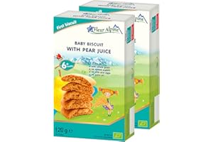 Fleur Alpine Babykekse mit Birnensaft - 12 x 2 Leckere Babysnacks für den leckeren, glatten Frühstücksbrei oder den Snack für zwischendurch | Einfache Vollkorn-Snackkekse ohne Zuckerzusatz | 6 Monate