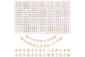 DTYDECLE 1400 Stück Goldene Alphabet Perlen, 7 mm Acryl Rund Buchstaben perlen Set Herzen Spacer Perlen für Schmuckherstellung DIY Armbänder Halsketten Handwerk