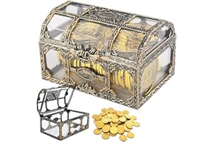 MEIYAXINWIN 2PCS Small Transparent Treasure Chest for Kids, 10.5x8x6.5cm Mini Pirate Storage Box, Golden Vintage Jewelry Container, Decorative Home Decor