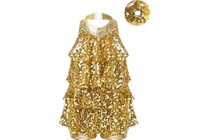 inhzoy Vestito da Ballo Latino Americano Bambina Abito da Pattinaggio Artistico con Paillettes Lucide Abito da Balletto Ballo Tango Moderno Jazz Costume da Danza Samba