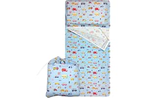 Set Asilo, Sacco nanna e sacchetto per Bimbo e Bimba da 2 a 6 Anni - Tessuto 100% Cotone Macchinine Copertina Asilo