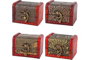 Hojalis Mini Scrigno del Tesoro, 4 Pezzi Scrigno del Tesoro, Piccolo Scrigno del Tesoro Vintage, Portagioie Vintage in Legno, con Motivo Decorativo, Può Essere Utilizzata per Conservare Gioielli