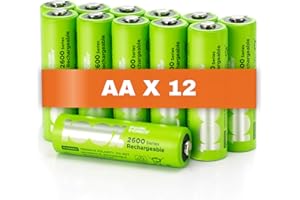 Piles Rechargeables AA - Lot de 12 Piles | 100% PEAKPOWER | Batteries AA LR6 Rechargeables 1.2v Minh 2300 mAh - Pré-Chargées Haute capacité