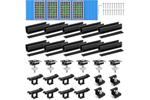 BOSYTRO Kit de Montage PV pour 4 Module,Support de Panneau Solaire, Rail Noir de 12 CM,Clips de Drainage d'eau 30 MM, Pince Réglable pour Modules de 30 à 35 mm d'épaisseur- Pour toit plat,trapézoïdal