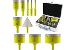 Punte per Trapano Diamantate 10pezzi (6/6/8/20/25/35/45/50/65mm+50mm Punta per Smusso) con Gambo Triangolo per Gres Porcellanato Ceramica Granito Marmo SANLEETEK