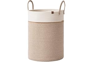La Jolíe Muse Large Storage Basket - Cotton Rope Laundry Basket with Handle for Diaper Blanket Toy Towel Woven Laundry Basket Home Decor, White & Desert-L