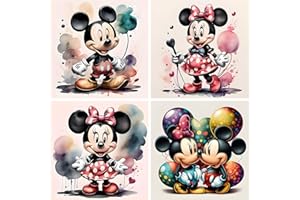 EOBROMD 4 Pezzi 5D Diamond Painting Kit Completo, Cartoon Pittura Diamante FAI DA TE, Mouse Diamond Painting Bambini Adulti, Strass Ricamo a Punto Croce Painting Decorazione per Casa 30x30cm