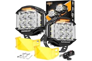 AUXBEAM Aubxeam 5in 168W Round LED Offroad Light Pod,16440LM Side Shooter LED Offroad Driving Light, Amber Day Time Running Light 270°Beam Pattern Universal Auxiliary Light for Truck ATV Jeep Ford Pickup