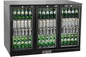METRO Professional Frigo Vetrina per bevande con porta in vetro, 135x53x86.5cm, refrigerazione a ventola, alluminio/vetro, con serratura e chiave (Nero, 308 L)