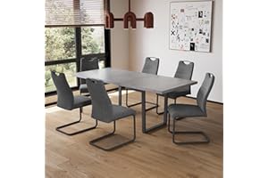 ‎JIEXI JIEXI Esstisch Mit 4-8 Stühlen Set, Esszimmertisch Ausziehbar, Tisch Esszimmer, Essgruppe Mit 4-8 Stühle, MDF-Platten Holztisch Geeignet Für Wohnzimmer, Küche(130-170cm Tisch + 6 graue Stühle)