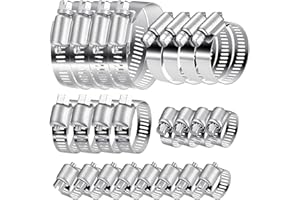 WELHAEPI 20 Pcs Hose Clips, Adjustable 6-51mm Hose Clamps, 304 Stainless Steel Pipe Clamps, Jubileeclips Assorted Set for Garden, Pool, Pipe Tube, 6-12/13-19/16-25/21-38/27-51mm