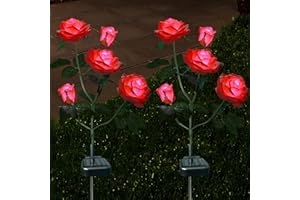 XLUX Außen Solarleuchte Garten, Blume Solar Lampen mit LED Rose Lichter, Dekoration Lichter für den Garten Rasen Terrasse Feld Weg,Rot 2er Pack