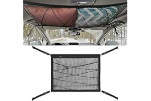AMSGANK Cargo Net for Van, Car Ceiling Cargo Net Adjustable Mesh Roof Storage Organiser with Drawstring Large Capacity Campervans Camping Accessories for Putting Quilt Toys Sundries