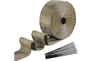 ilauke 5M*50mm Bande Thermique Echappement, Ruban Isolant Thermique en Titanium Magma avec 10 Attaches de Câble en Acier Inoxydable de Noir pour Tuyeau Collecteur Echappement Moto Thermique