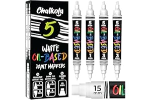 Chalkola 5 rotuladores de pintura blanca al óleo (4 puntas dobles, 15 mm jumbo) – Marcadores de pintura a base de aceite para metal, tela, vidrio, rocas, neumáticos de automóviles, muebles
