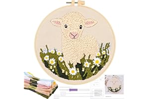 JSRQT Kit Aguja Perforadora Oveja Bordado Arranque Punch Needle Adultos Principiantes Niños Tapiz para Bordar Iniciación Perforación Bricolaje Herramienta Punto de Cruz Magica Regalo