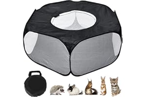 FANGEHONG Small Animal Playpen, Hamster Guinea Pig playpen, Breathable Pet Playpen Portable Reptiles Cage Foldable Pop-Up Exercise Fence Outdoor Indoor Pet Tent for Rabbits, Chinchillas Hedgehogs (Black)