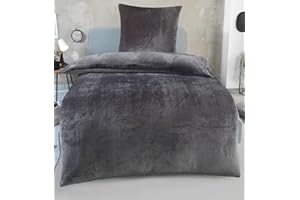 DreamHome Winter Wende Plüsch Bettwäsche 135x200 Nicky-Teddy Cashmere Touch Coral Fleece Bettdezug + Kissenbezug 80x80, Farbe:Grau