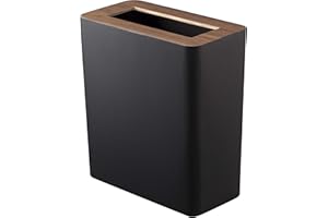 Yamazaki Rin' 3195 Papierkorb-Mülleimer für Wohnzimmer, Büro, Arbeitszimmer, Stahl, Holz, schwarz, L 28 x B 15 x H 30 cm