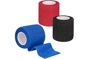 tonyg-p 3 Pack Cohesive Bandage Self Adhesive Bandage Elastic Breathable Vet Wrap Pet Bandage Tape for Stretch Athletic, Sports, Wrist, Ankle, 5 Yards Length (Black, Red, Blue) (1.97 Inch)