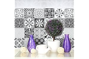 RE-COVERTILES - Autocollants Carrelage Salle de Bain et Cuisine 24 Pcs 10x10 cm - PS00008 Décoration murale en carrelage mosaïque PVC imperméable style carreaux de ciment Azulejos