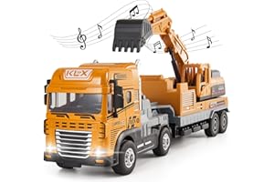 TOEY PLAY Escavatore Camion Giocattolo, Veicoli da Costruzione con Suoni e Luci, Auto Camion Bambino, Metallo Camion Giocattolo Regalo per Bambini Ragazzi Ragazze