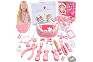 PULASIDO Toys for 3 4 5 Year Old Girls, 40PCS Wooden Doctor Set for Kids Dentist Toys Age 4-7, Girls Gifts Pretend Medical Play Set with High Simulation Stethoscope Birthday Gifts Xmas Stocking Fillers for 3+