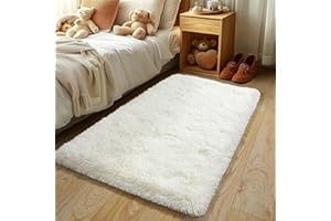 ‎BSGIFT BSGIFT Teppich Hochflor Flauschig Creme 80x150 Läufer, Shaggy Langflor Teppich Wohnzimmer rutschfest für Schlafzimmer Kinderzimmer, Modern Wohnzimmerteppich Bettvorleger High-Pile Carpet