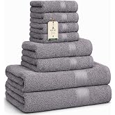 HomeBurg Luxe 100% Cotton Towel Set - 8 Pieces, 3 Sizes (30&times;30, 40&times;70 and 65&times;137 cm) - Soft, Absorbent and Easy Care, Stone G