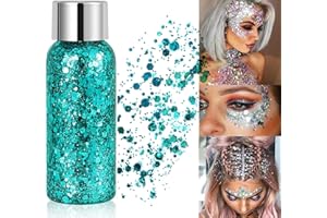 WAVEBEEXS Paillettes Visage, Paillette Maquillage Festival Gel, Chunky Paillette Cheveux Gel, Paillettes Corps et Visage, Glitter Body Makeup Pour Musical/Party/Masquerade/Visage/Cheveux/Corps (Vert)