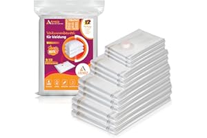 Armiz® Worki próżniowe na ubrania, 12 sztuk – 3 worki Jumbo 80 x 100 cm – 3 duże 60 x 80 cm – 3 średnie 50 x 70 cm – 3 małe worki próżniowe 40 x 60 cm na ubrania, pościel, poduszki – z hermetycznymi