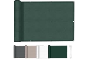 HENG FENG Frangivisto Balcone 0.9x8m, PES Impermeabile Copri ringhiera Balcone, UV-Resistente, Protezione della Privacy, con Cinghie, Verde